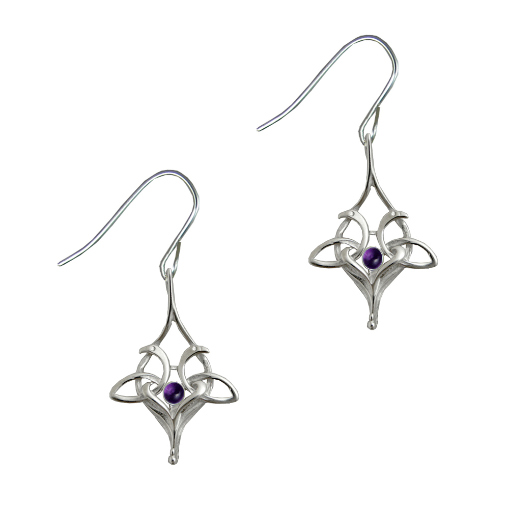 Sterling Silver Drop Dangle Celtic Knot Earrings With Amethyst